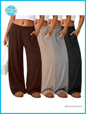 Plus Size Wide Leg Yoga Lounge Pants 4 Pack Pull On Loose Fit